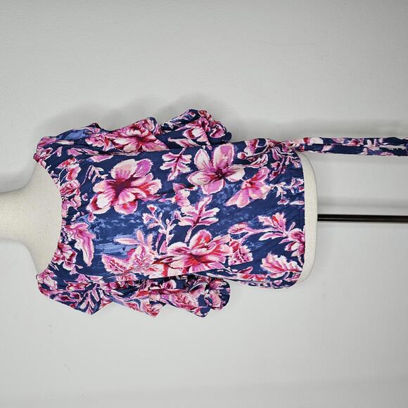 NWT CeCe Women's Blue/Pink Floral Blouse Size Small - Picture 1 of 5